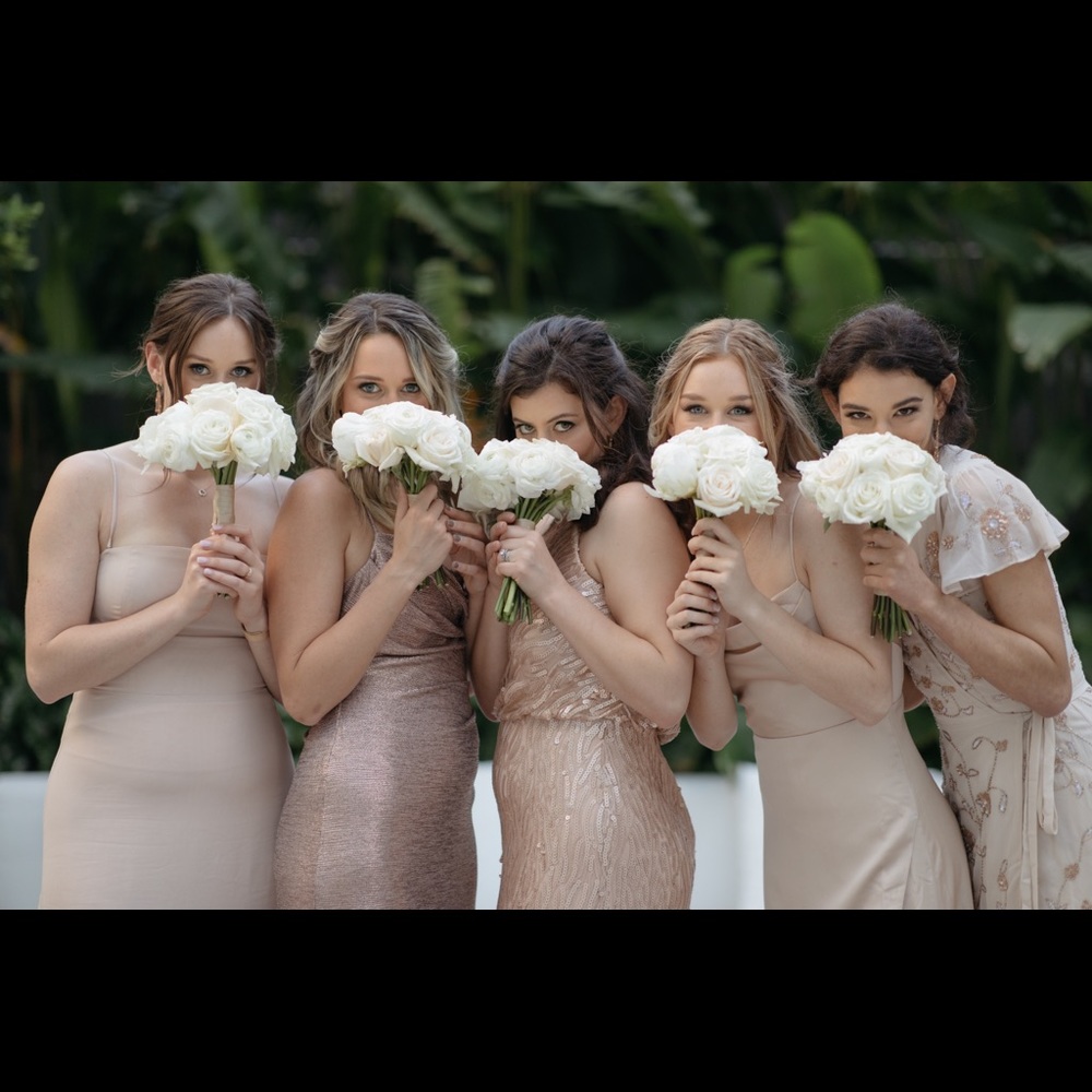 BHLDN Champagne Sequined Bridesmaids Dress